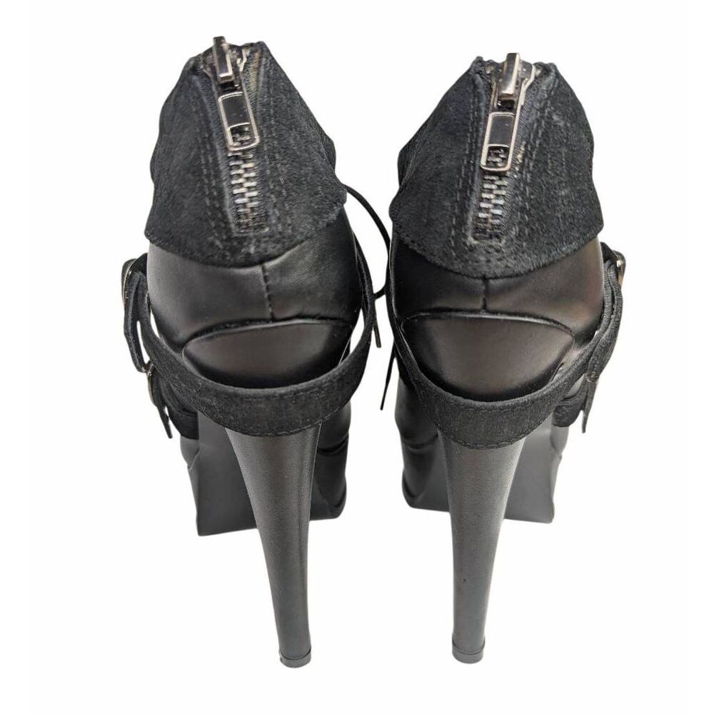 Y2K Bakers GENAA black leather lace up oxford platform booties womens 7 - Picture 4 of 8